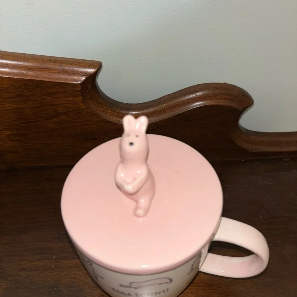 Magenta Wooly Heads Pink Yoga Bunny Ceramic Mug with Lid
